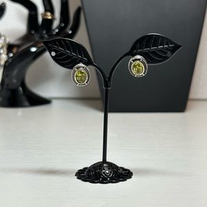 Vintage Silver Tone and Faux Peridot Oval Stud Earrings with Post Backs for Pier